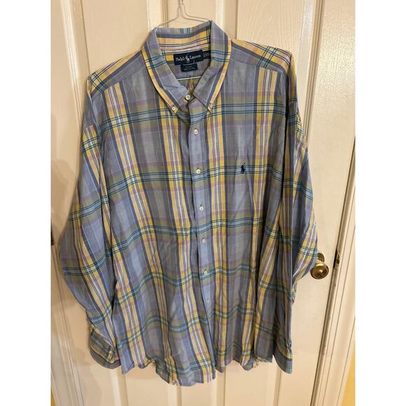 Ralph Lauren Blake Light Blue & Yellow Plaid LS ButtonDown Size XXL - Picture 1 of 3